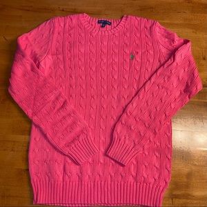 Ralph Lauren Pink Crewneck Cotton Cable Sweater